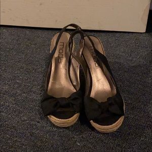 Black open toe wedge